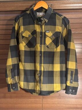 Dixxon Flannel Co “The Journey” Yellow Black Plaid D-Tech Button Up Shirt